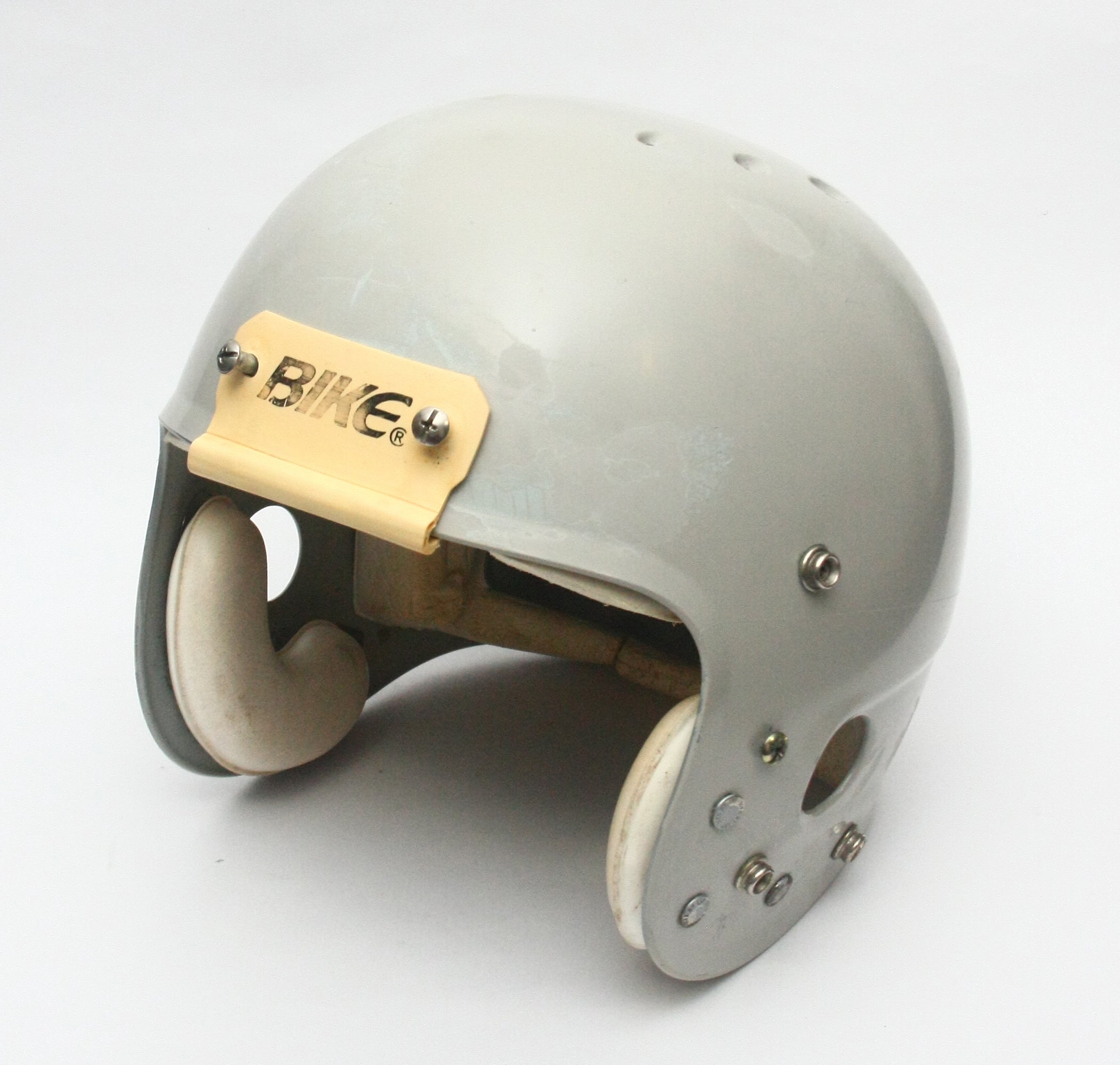 Game Used 1990s BIKE Football Helmet - Medium - Grey Football Helmet Restoration Center Game Used 1990s BIKE Football Helmet - Medium - Grey Football Helmet Restoration Center
