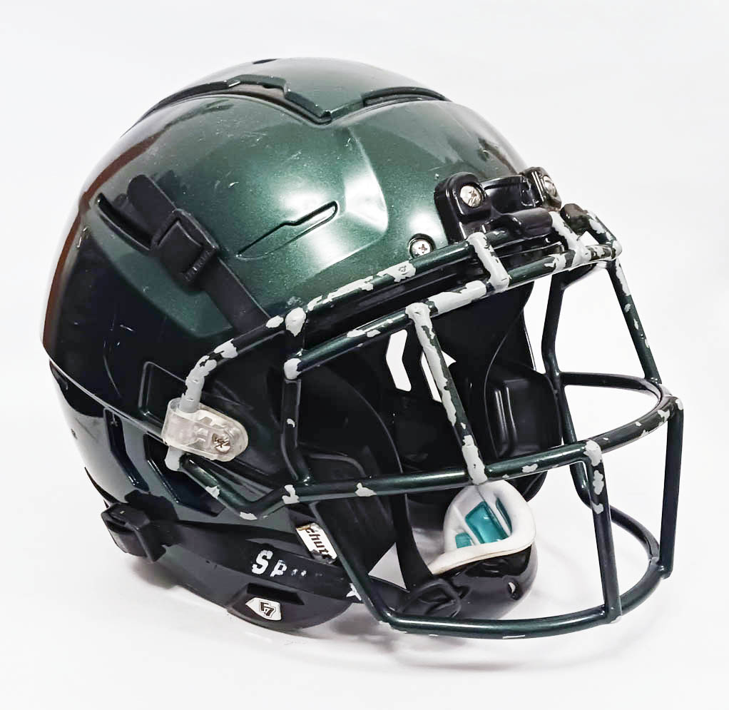 Game Used Schutt F7 LX1 Football Helmet - Youth Large - Green Metallic