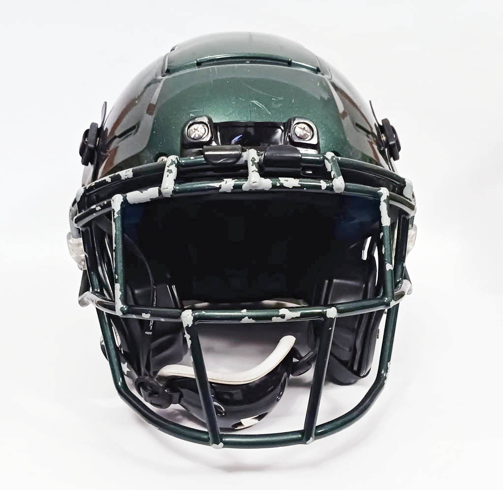 Game Used Schutt F7 LX1 Football Helmet - Youth Large - Green Metallic