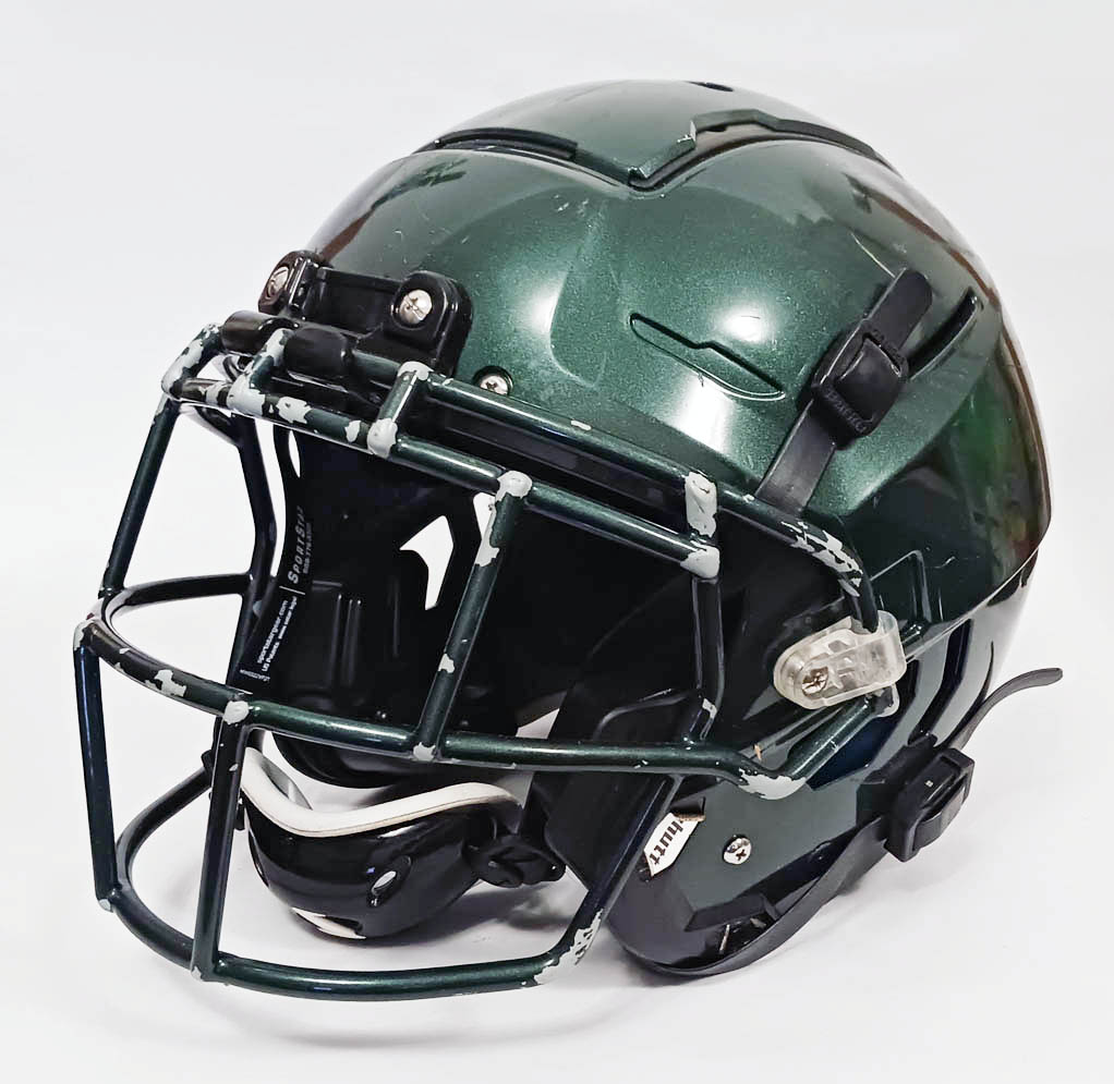 Game Used Schutt F7 LX1 Football Helmet - Youth Large - Green Metallic