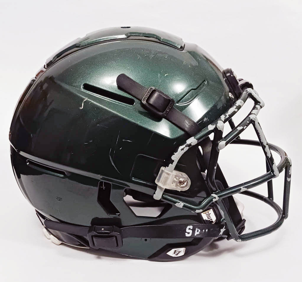 Game Used Schutt F7 LX1 Football Helmet - Youth Large - Green Metallic