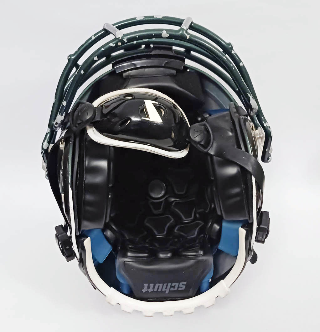Game Used Schutt F7 LX1 Football Helmet - Youth Large - Green Metallic