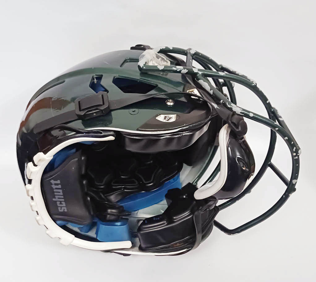 Game Used Schutt F7 LX1 Football Helmet - Youth Large - Green Metallic