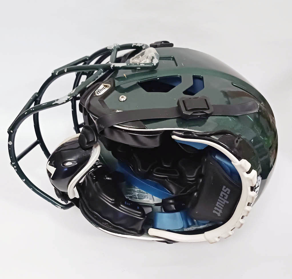 Game Used Schutt F7 LX1 Football Helmet - Youth Large - Green Metallic
