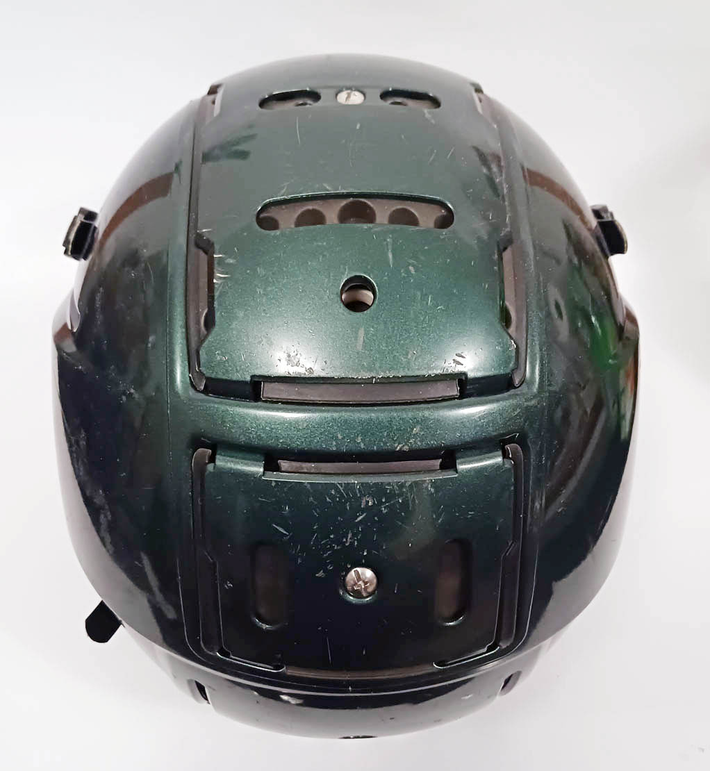 Game Used Schutt F7 LX1 Football Helmet - Youth Large - Green Metallic