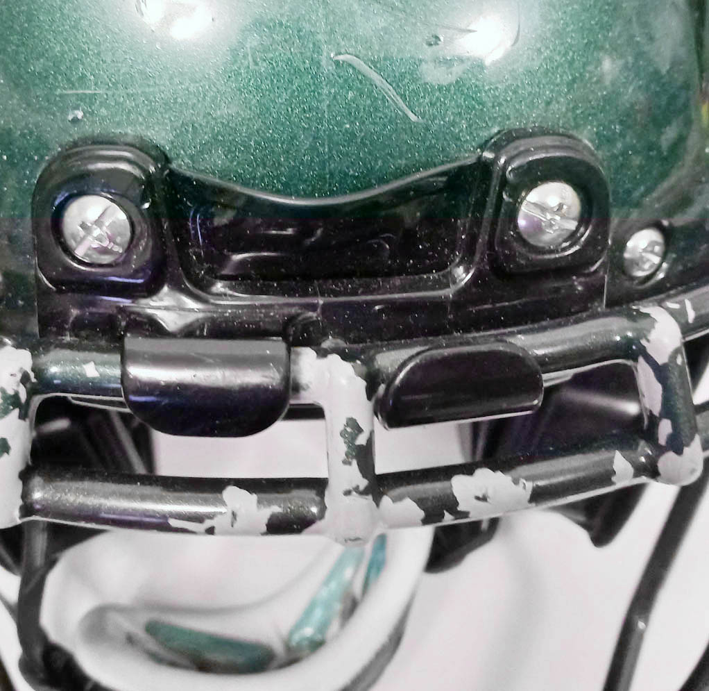 Game Used Schutt F7 LX1 Football Helmet - Youth Large - Green Metallic