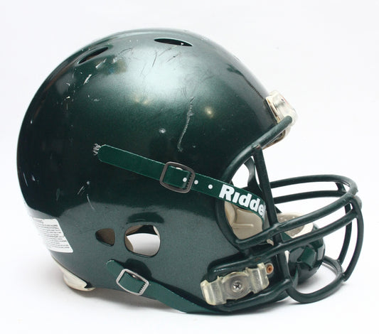 Game Used 2011 Riddell Revolution Football Helmet - Green Metallic -Adult Medium