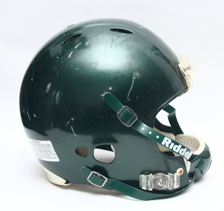 Game Used 2011 Riddell Revolution Football Helmet - Green Metallic -Adult Medium