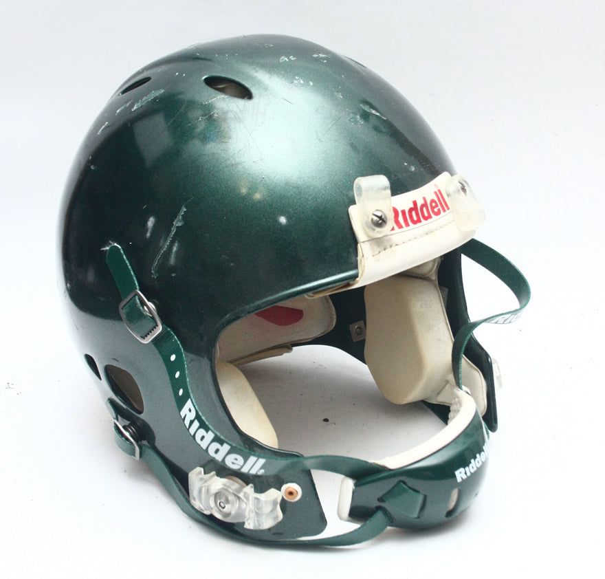 Game Used 2011 Riddell Revolution Football Helmet - Green Metallic -Adult Medium