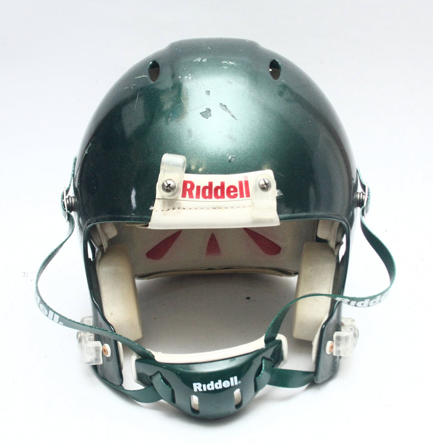 Game Used 2011 Riddell Revolution Football Helmet - Green Metallic -Adult Medium
