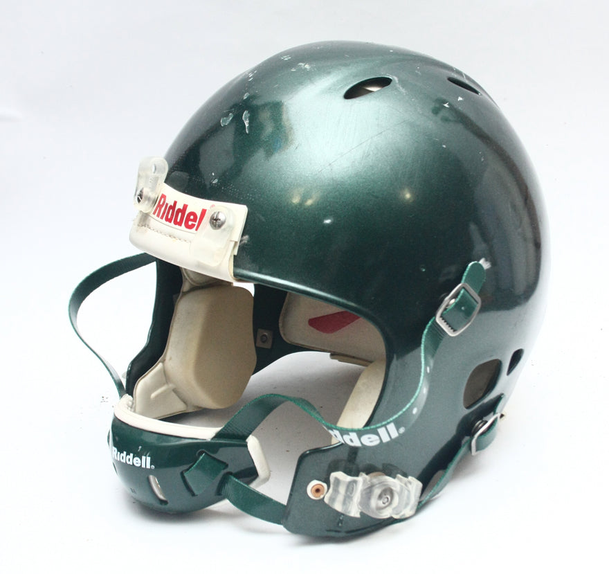 Game Used 2011 Riddell Revolution Football Helmet - Green Metallic -Adult Medium