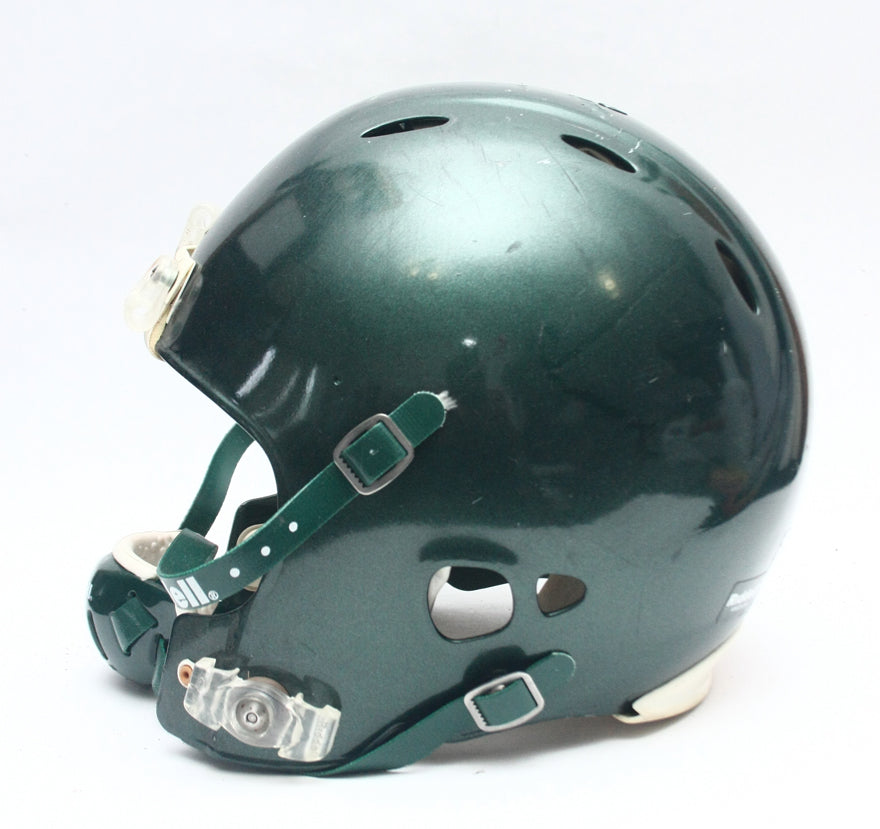 Game Used 2011 Riddell Revolution Football Helmet - Green Metallic -Adult Medium