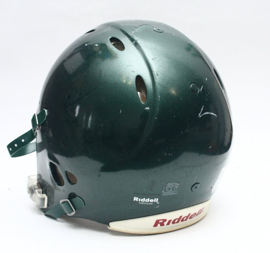 Game Used 2011 Riddell Revolution Football Helmet - Green Metallic -Adult Medium