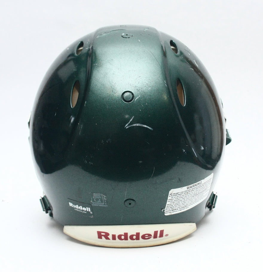 Game Used 2011 Riddell Revolution Football Helmet - Green Metallic -Adult Medium