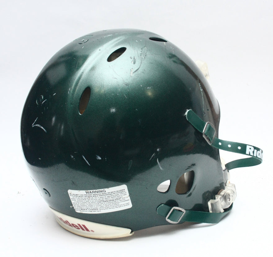 Game Used 2011 Riddell Revolution Football Helmet - Green Metallic -Adult Medium