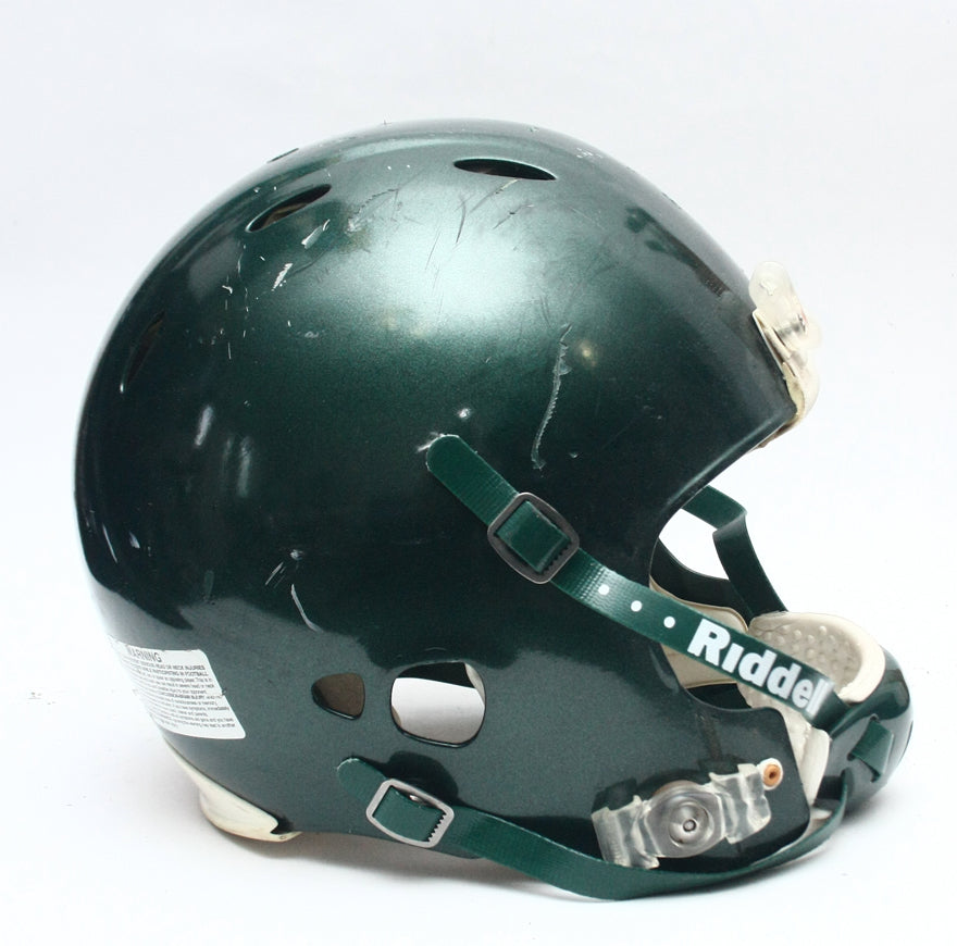 Game Used 2011 Riddell Revolution Football Helmet - Green Metallic -Adult Medium