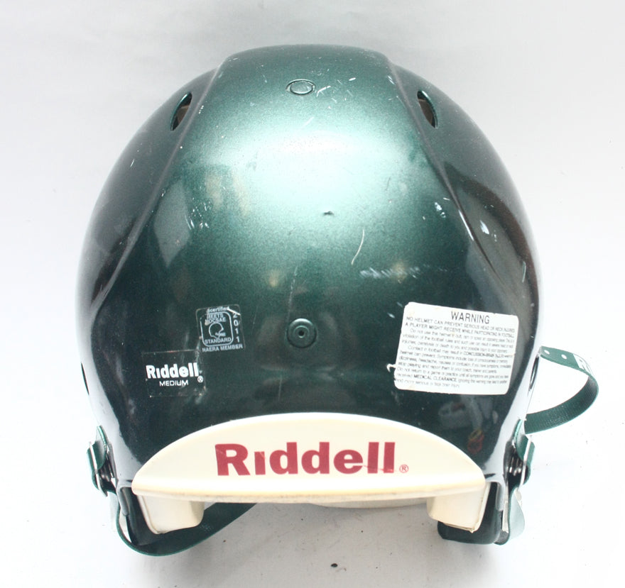 Game Used 2011 Riddell Revolution Football Helmet - Green Metallic -Adult Medium