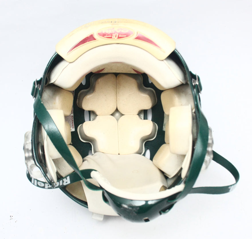 Game Used 2011 Riddell Revolution Football Helmet - Green Metallic -Adult Medium