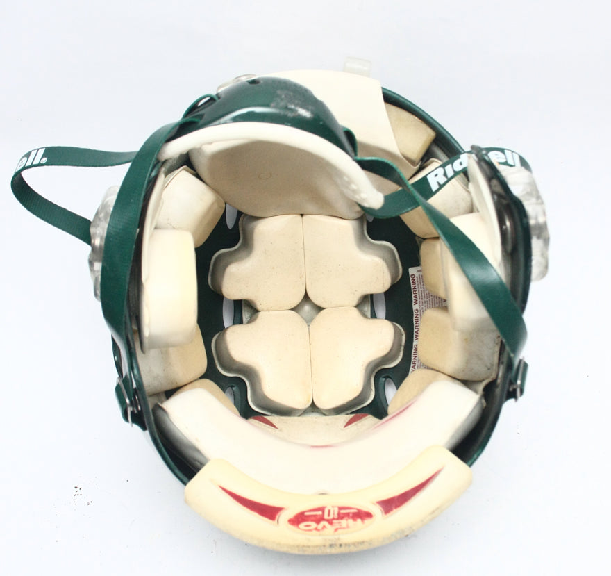 Game Used 2011 Riddell Revolution Football Helmet - Green Metallic -Adult Medium
