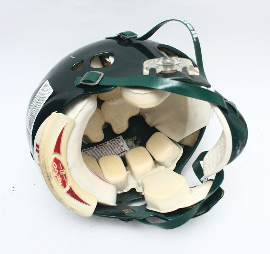 Game Used 2011 Riddell Revolution Football Helmet - Green Metallic -Adult Medium