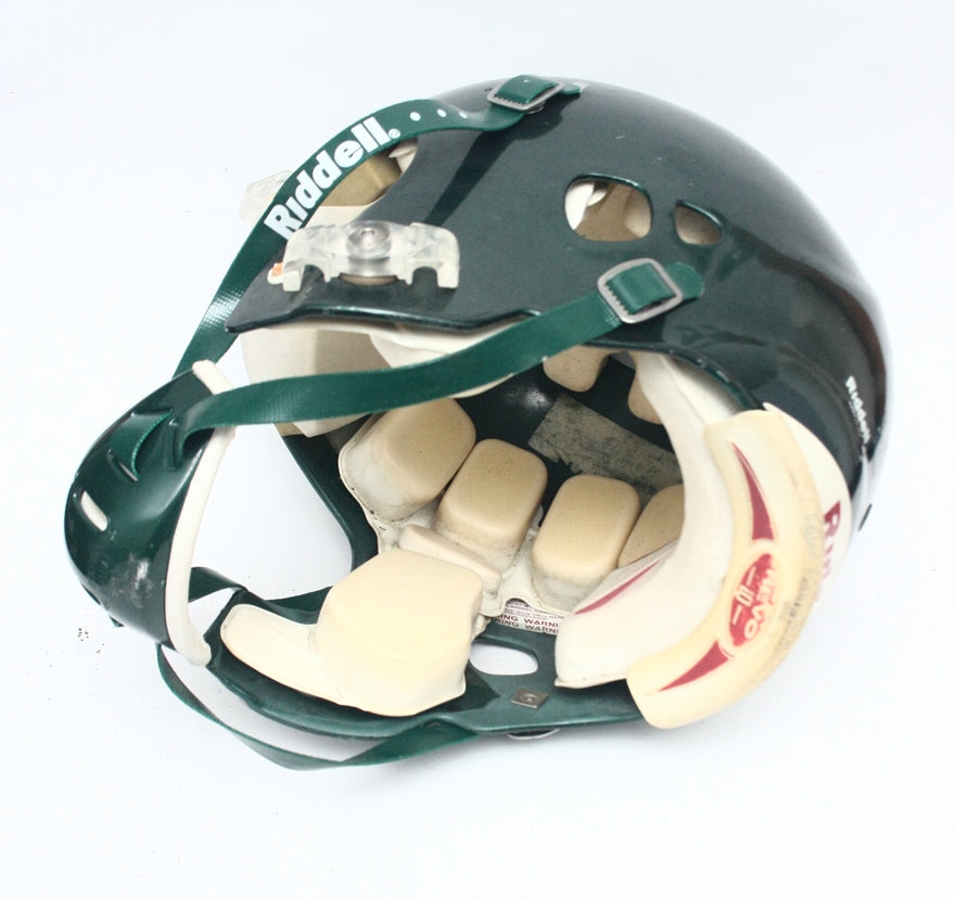Game Used 2011 Riddell Revolution Football Helmet - Green Metallic -Adult Medium