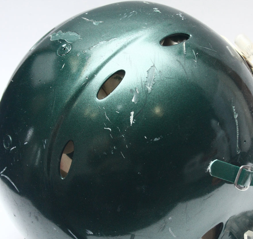 Game Used 2011 Riddell Revolution Football Helmet - Green Metallic -Adult Medium