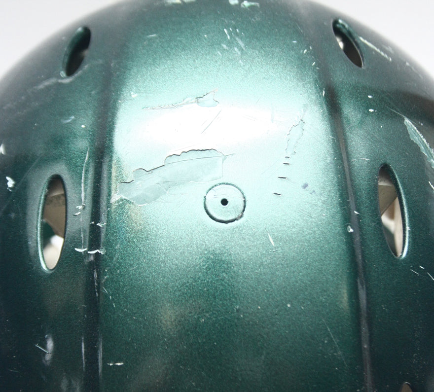 Game Used 2011 Riddell Revolution Football Helmet - Green Metallic -Adult Medium