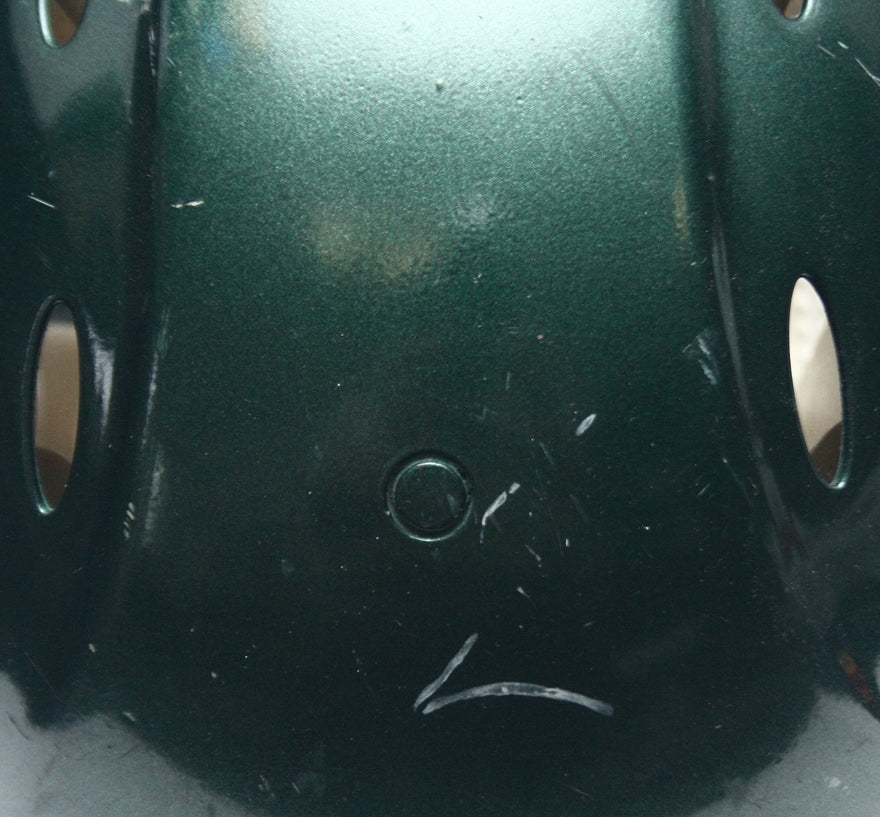 Game Used 2011 Riddell Revolution Football Helmet - Green Metallic -Adult Medium