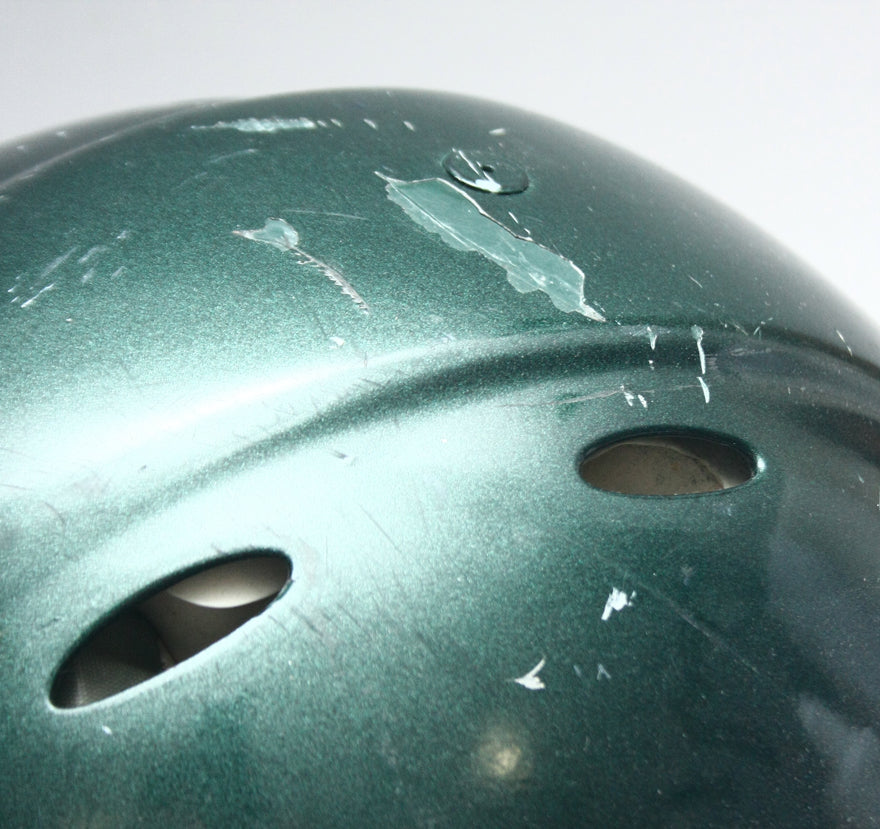 Game Used 2011 Riddell Revolution Football Helmet - Green Metallic -Adult Medium